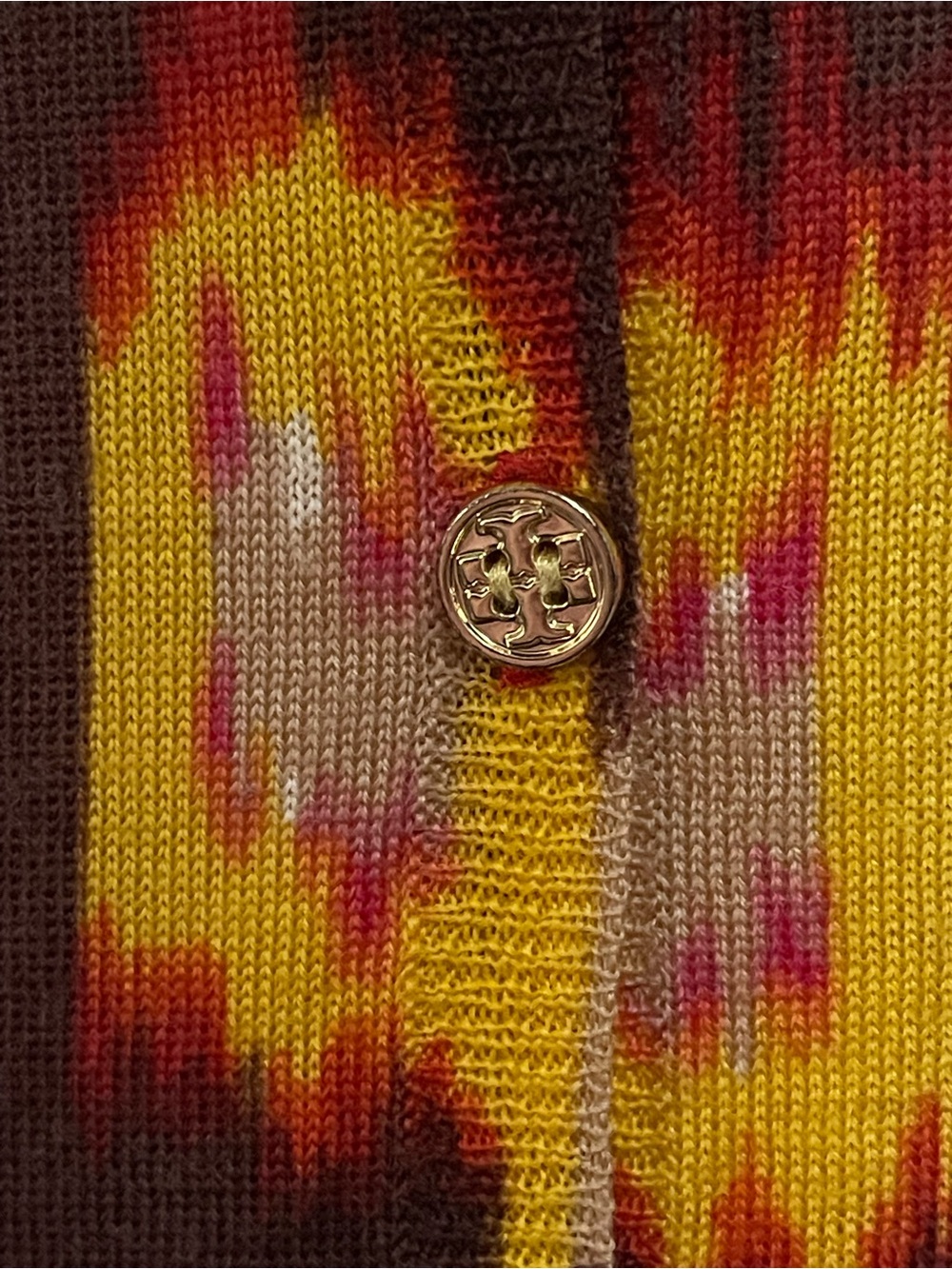 Tory Burch Multicolor V-Neck Patterned Sweater - Burgundy, Pink, Yellow, Cream - Picture 8 of 12